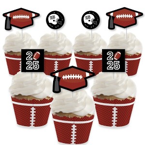 Big Dot of Happiness Grad Football - Cupcake Decoration - 2025 Graduation Party Cupcake Wrappers and Treat Picks Kit - Set of 24 - 1 of 4