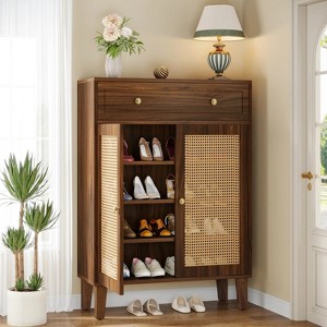 Hommoo Rattan Shoe Cabinet with Doors and Drawer - 1 of 4