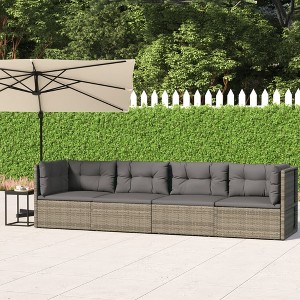 vidaXL 4 Piece Patio Lounge Set with Cushions Gray Poly Rattan - 1 of 4