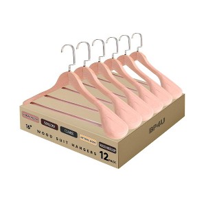 BP4U 16-Inch Wooden Suit Hangers with Non-Slip Pants Bar, Wood Extra-Wide Shoulder Hangers - 1 of 4