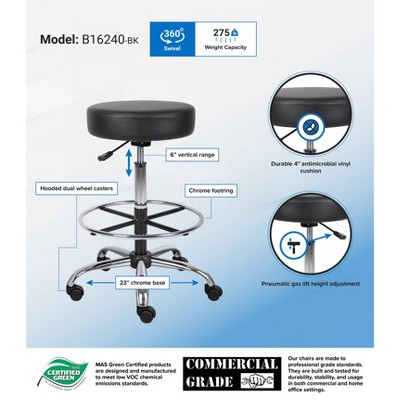 Sleek Adjustable Black Leather Swivel Drafting Stool