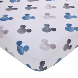 NoJo Disney Mickey Mouse - Black, White and Blue Watercolor Mickey Ears Nursery Fitted Crib Sheet - 1 of 4