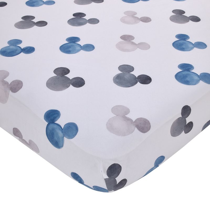 Disney Mickey Mouse - Black, White and Blue Watercolor Mickey Ears Nursery Fitted Crib Sheet, 1 of 6