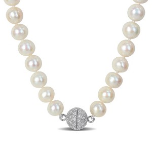 EVERLY JEWELRY | Sterling Silver 9-11mm Cultured Freshwater Edison Pearl & 1/2ct TGW Cubic Zirconia Necklace, 18 inc - 1 of 4