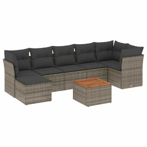 vidaXL 8 Piece Patio Sofa Set with Cushions - Gray 3x Corner + Table + 3x Middle - 1 of 4