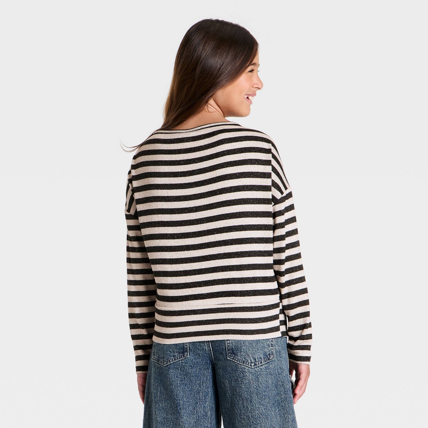 Топ Art Class Striped Banded Bottom Boatneck Long Sleeve Top для девочек, цвет: Полосатый — фото 2