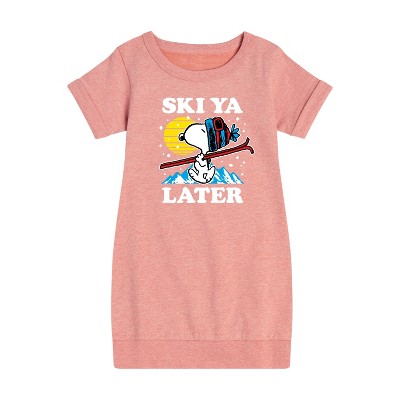 - Peanuts - Snoopy Ski Ya Later Graphic Short Sleeve Fleece Dress