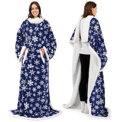 PAVILIA Fleece Wearable Blanket with Sleeves, Warm Cozy Soft Functional Lightweight Sleeved Throw Adults Men Women