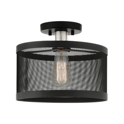 Modern Indoor/Outdoor LED Drum Semi-Flush Mount in Black & Brushed Nickel