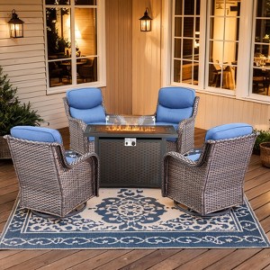 Buenhomino 5 Pieces Patio Wicker Furniture Set - 4 x Outdoor Swivel Rocker Glider Chairs with 43" Fire Pit Table, Warm Patio Conversation Set - 1 of 4