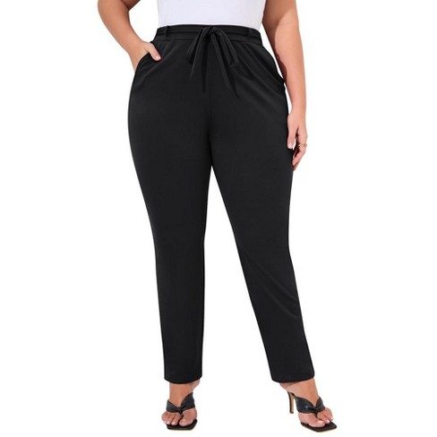 Kojooin Womens Plus Size Stretch Work Pants Elastic Waist Business Casual  Pants With Pockets Pencil Leg Pants, Black, Xl : Target