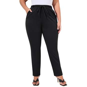 KOJOOIN Womens Plus Size Stretch Work Pants Elastic Waist Business Casual Pants with Pockets Pencil Leg Pants