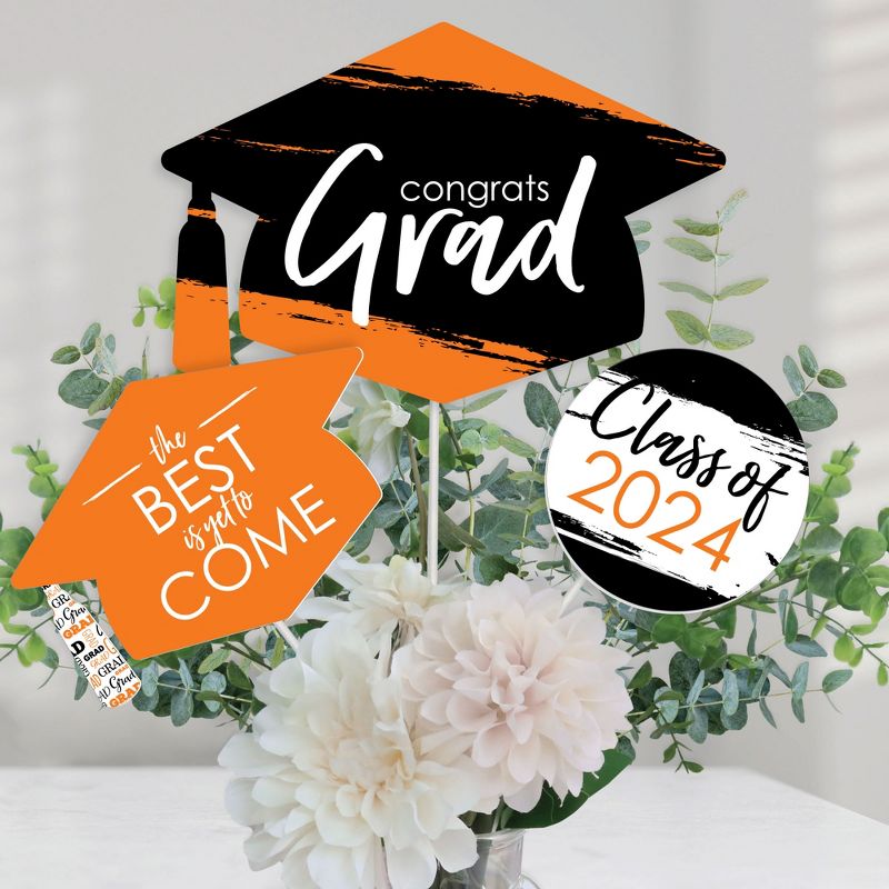 Big Dot of Happiness Orange 2024 Graduation Party Centerpiece Sticks - Table Toppers - Set of 15, 1 of 9