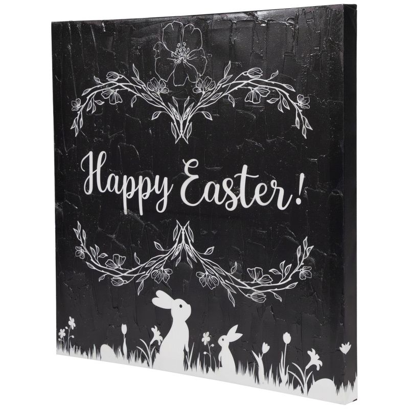 Northlight Black and White Happy Easter Bunnies Canvas Wall Art, 17.75" x 17.75", 3 of 6