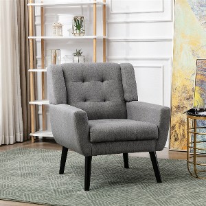 Lyngins Linen Blend Accent Chair, Upholstered Armchair with Curved Back, Modern Sofa Chair, Comfy Reading Chair for Living Room, Home Office - 1 of 4