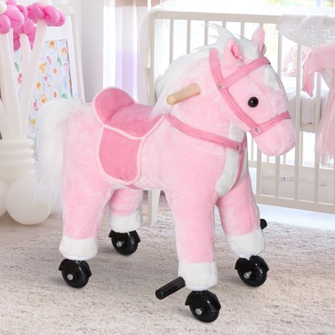 Qaba kids plush wheeled cheap ride on walking horse