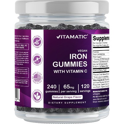 Iron 65 mg Gummies Supplement for Women & Men - 240 Vegan Gummies