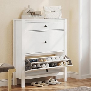 Slim White Shoe Storage Cabinet with 2 Flip Drawer Adjustable or Removable Hidden Shoe Rack Free Standing Shoe Cabinet Organizer - 1 of 4