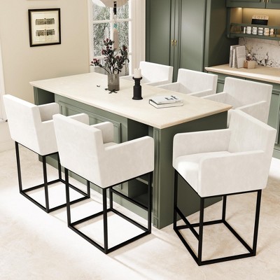 Vipbear Counter Height Bar Stools Set of 2, 26.8" H Modern Upholstered Fabric Barstools with Armrest and Back,Kitchen Island Bar Stools with Metal Leg