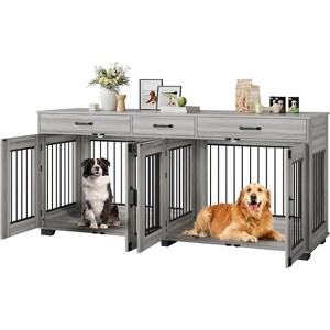 Acekool Double Dog Crate Furniture, 71" Heavy Duty Indoor Dog Kennel with Divider, 3 Drawers & Tabletop, for Small/Medium Breeds - 1 of 4