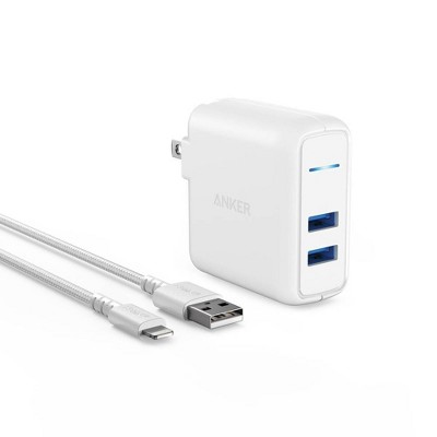 Anker 2-Port PowerPort 24W Wall Charger (with 3' PowerLine Select+ Lightning to USB-A Cable) - White