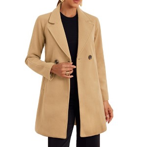 INSPIRE CHIC Women's Notched Lapel Double Breasted Raglan Sleeve Winter Coat - 1 of 4