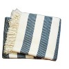 HomeRoots Cream and Slate Slanted Stripe Fringed Throw Blanket - 3 of 4