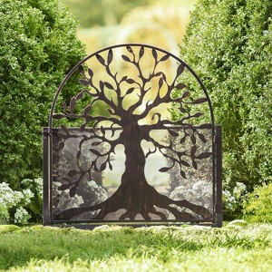 Plow & Hearth Arched Tree of Life Garden Gate | Laser-Cut Design | Metal | Black/Bronze Finish | Versatile | 36" W x 1¼"D x 36" H | Latch Closure - 1 of 4