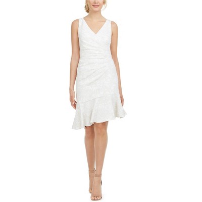 Adrianna Papell Womens Short Flounce Floral Surplice Dress
