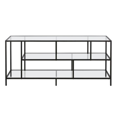 Wylan Streamlined 55'' Black Metal TV Stand with Glass Shelves