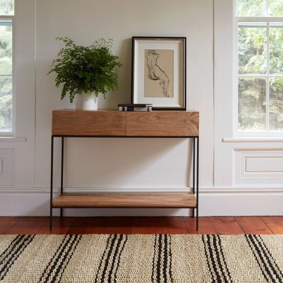 Hand-Loomed Black and Beige Stripe Jute Runner Rug 2'6” x 8'
