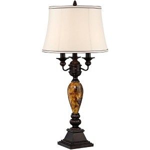 Kathy Ireland Mulholland Traditional Table Lamp 37" Tall Bronze Golden Marbleized with Dimmer White Bell Shade for Bedroom Living Room Bedside Office - 1 of 4
