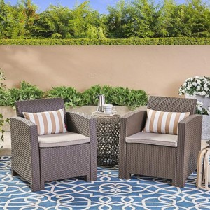 Set of 2 Outdoor Faux Wicker Club Chairs, Weather-Resistant Armchairs with  Cushions, Durable & Rust-Proof Patio Seating-Coolbibila - 1 of 4