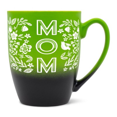 Elanze Designs Mother's Day Appreciation Coffee Cup Mug 12 Ounce Ceramic With Ombre Gradient Mom Floral Pattern Green and Black