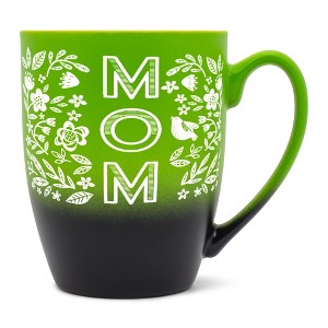 Elanze Designs Mother's Day Appreciation Coffee Cup Mug 12 Ounce Ceramic With Ombre Gradient Mom Floral Pattern Green and Black - 1 of 4