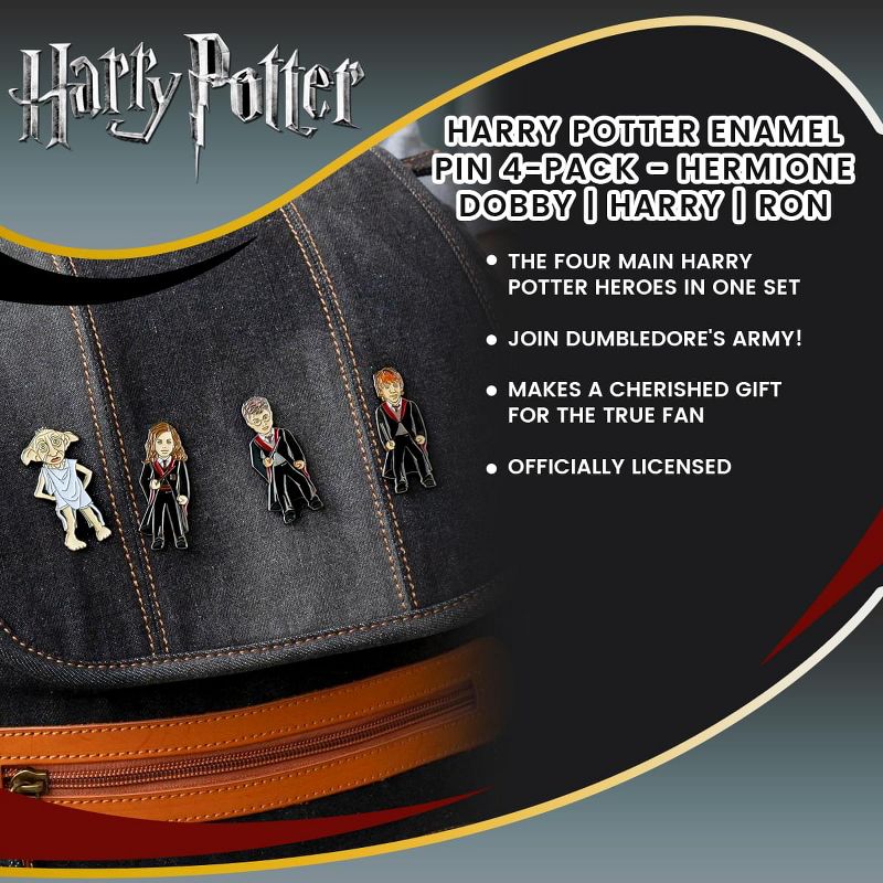 FanSets, LLC Harry Potter Enamel Pin 4-Pack - Hermione | Dobby | Harry | Ron, 4 of 5