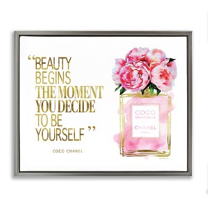 Stupell Industries Fashion Designer Perfume Gold Pink Watercolor Inspirational Word Floating Frame Canvas Art, Gray, 31" x 25" - 1 of 4