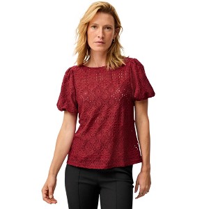 ellos Plus Size Short Puff Sleeve Lace Tee - 1 of 4