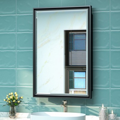 Keonjinn 17 in. W x 25 in. H Metal Framed Black Rectangular Framed Recessed/Surface Mount with Mirror,Black