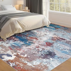 Neutral modern abstract area rug – washable. Soft, thin, large indoor rug, non-slip. Fits living rooms, bedrooms, under dining tables, home offices. - 1 of 4