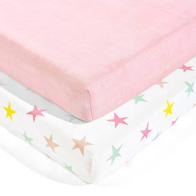 Lush Décor Unicorn Heart Rainbow Star Organic Cotton Fitted Crib Sheet - 2pk