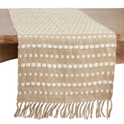 Saro Lifestyle Long Table Runner With Stitched Stripe Design, Beige, 16