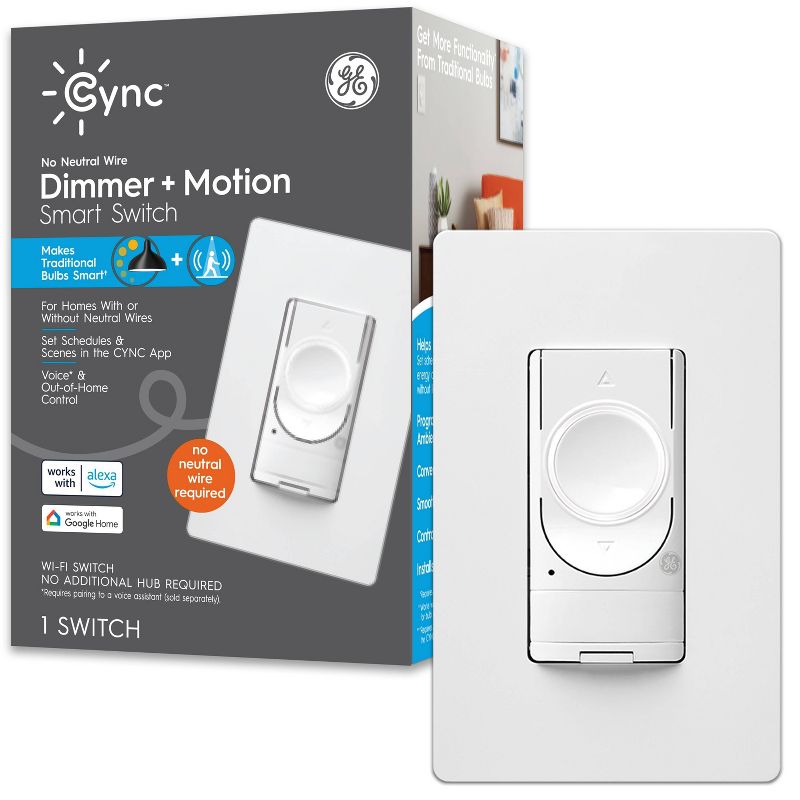 GE CYNC Smart Dimmer + Motion Sensor Light Switch, No Neutral Wire Required, 1 Pack, 1 of 14