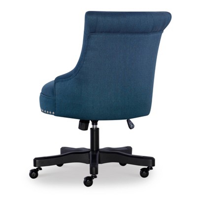 Azure Blue Armless Button-Tufted Office Chair with Wood Base