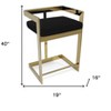 HomeRoots 30" Black and Gold Velvet and Stainless Steel Low Back Bar Height Bar Chair - 3 of 4