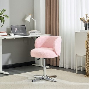 Karl Home Cute Modern Teddy Swivel Chair Armless Adjustable Height Office Desk Chair with No Wheels and Backrest Support in pink - 1 of 4