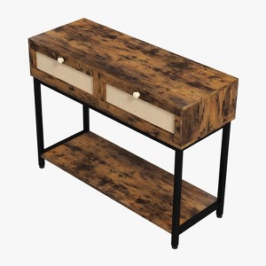 Modern Farmhouse Rattan - entryway Storage Shelf with Two Drawers - Suitable for Living Room, Bedroom, Balcony-Brown+Black - 1 of 4