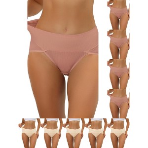 INSPIRE CHIC Women's Hi-Cut Ribbed High Waist Tummy Control Available in Plus Size Briefs 10 Packs - 1 of 4