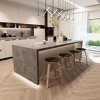 LeisureMod Wooden Counter Stool Round Seat Leather Upholstery and Iron Pelya Collection - 3 of 4