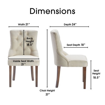 Elmhurst Cream Tufted Upholstered Dining Chairs with Wooden Legs, Set of 2